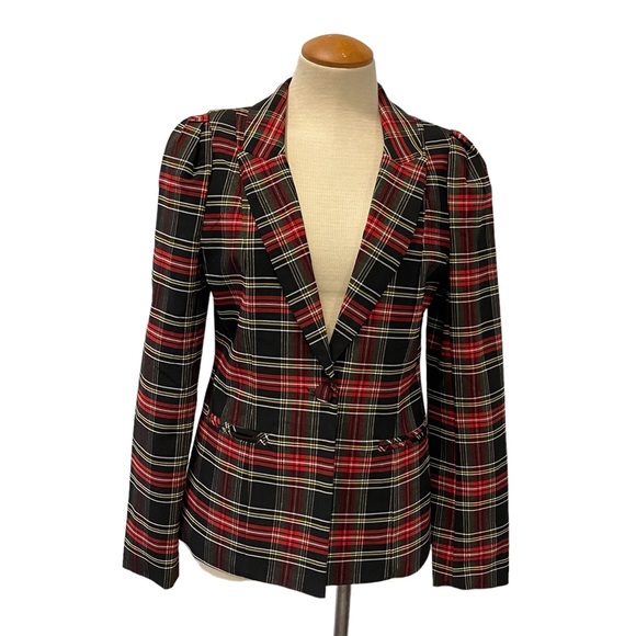 JULES & LEOPOLD BLACK TARTAN BLAZER JACKET PLAID HOLIDAY OFFICE WINTER EVENING